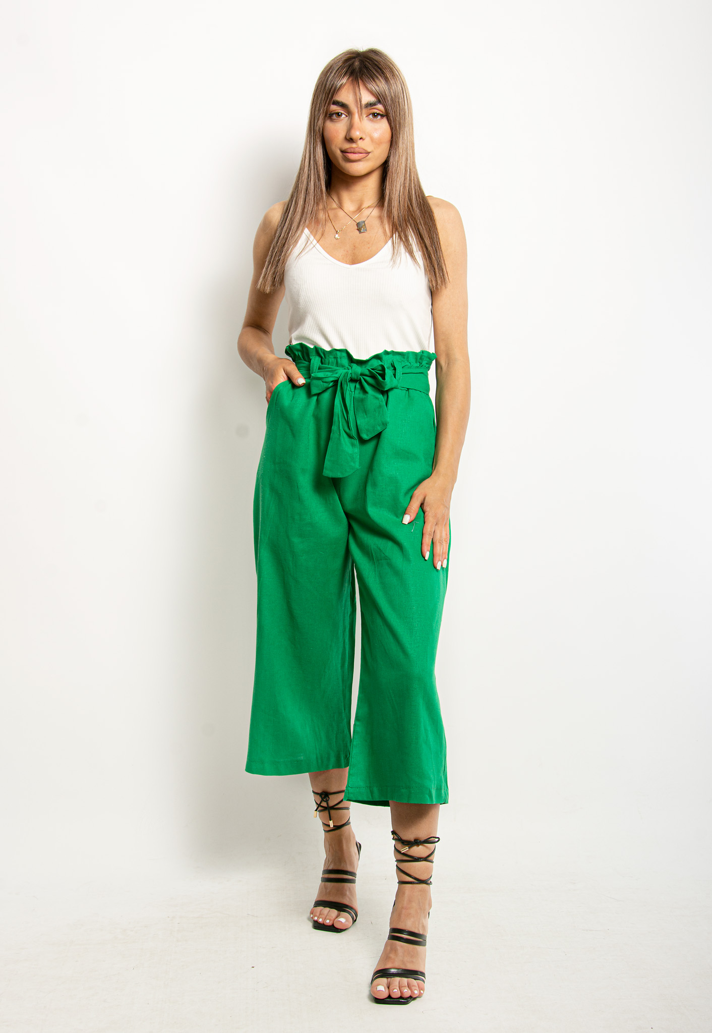 Παντελόνα Λινή Κάπρι Πράσινη – EllenBoutique