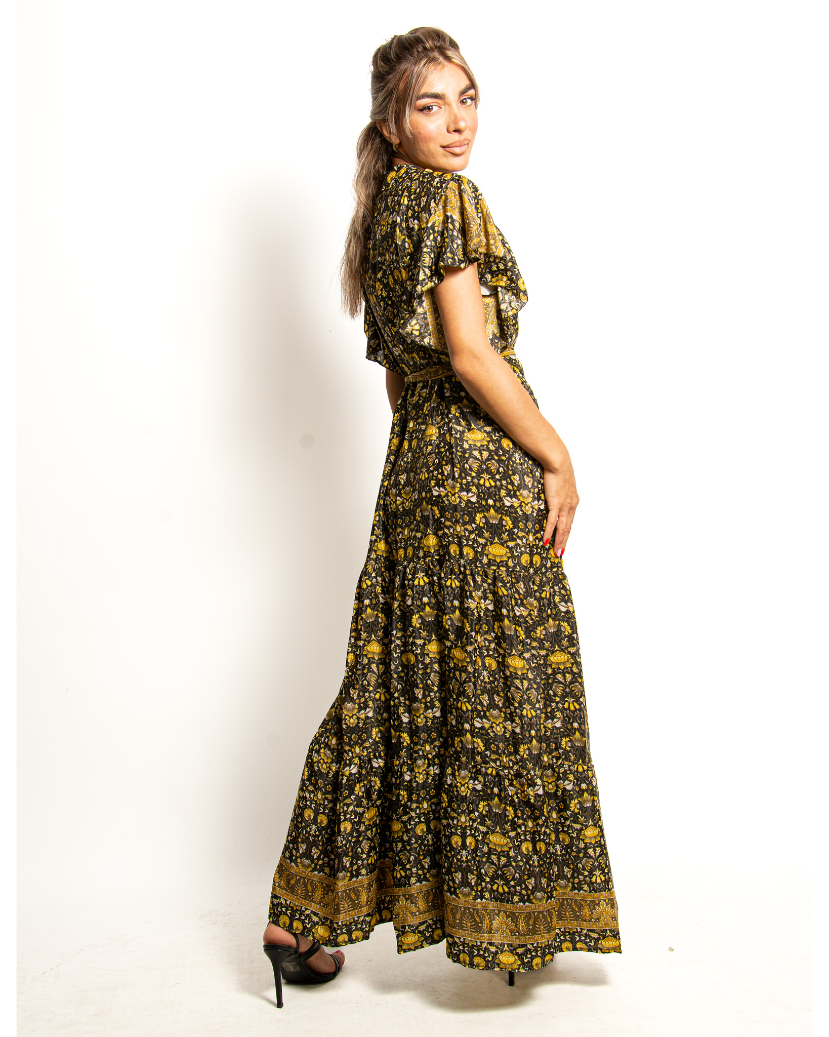 Φόρεμα Κρουαζέ Δετό Μάυρο-Χρυσό – EllenBoutique