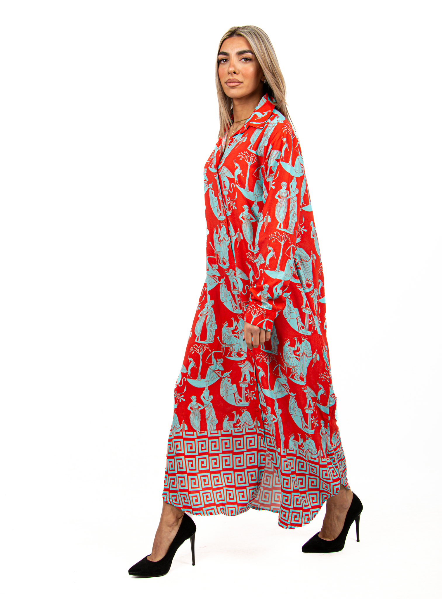 Φόρεμα Καφτάνι Αρχαιοελληνικό Κόκκινο – EllenBoutique