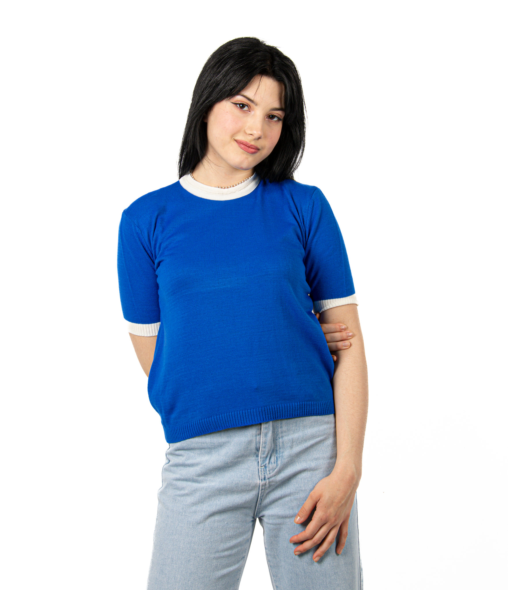 Μπλούζα Πλεκτή με Ρίγα Μπλε | EllenBoutique