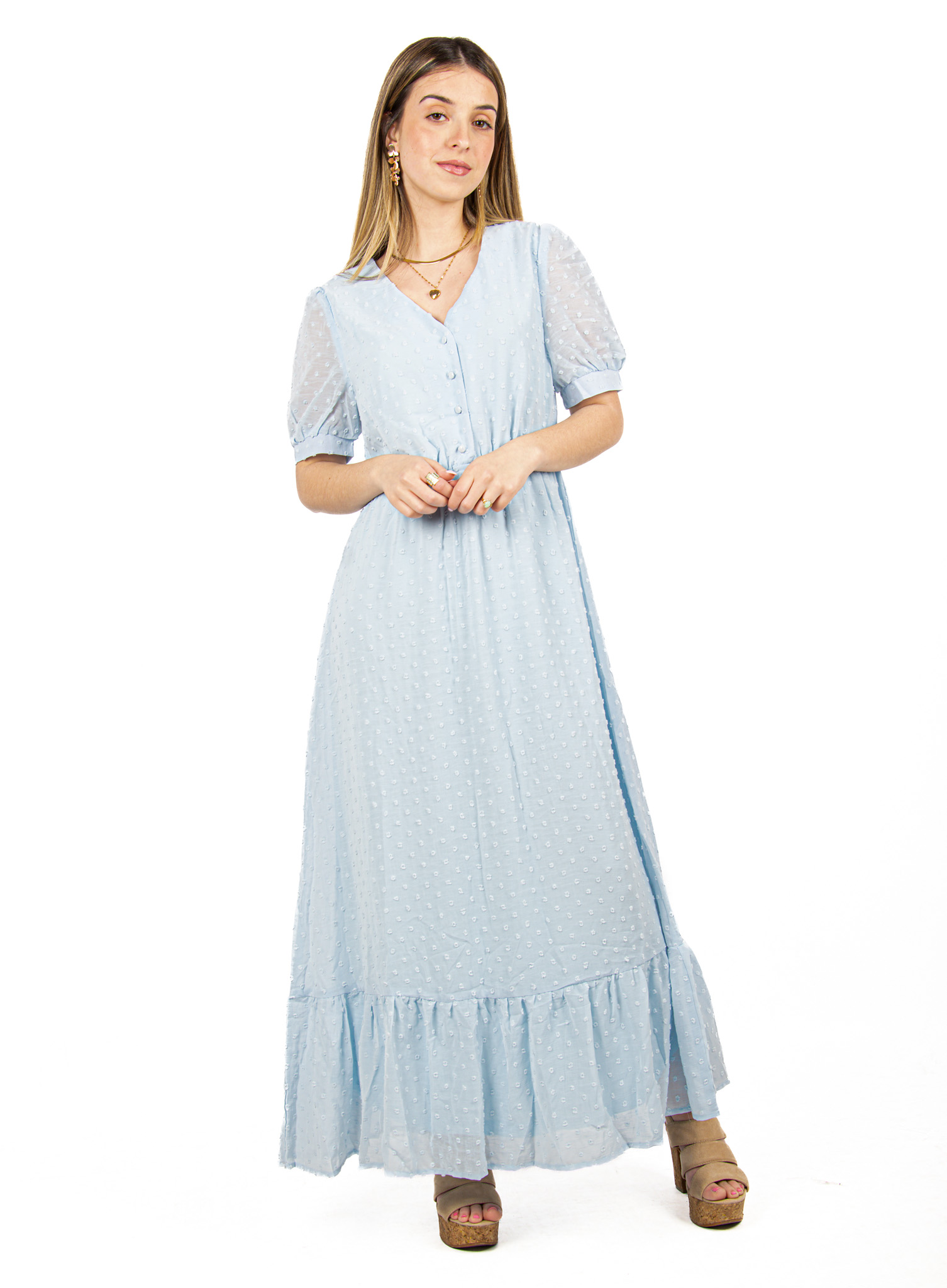 Φόρεμα Vintage Ανάγλυφο Γαλάζιο | EllenBoutique