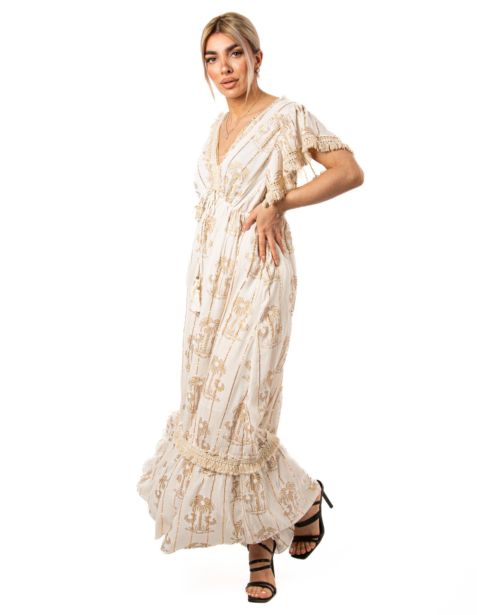 Φόρεμα Αρχαιοελληνικό με Φοίνικες Λευκό – EllenBoutique