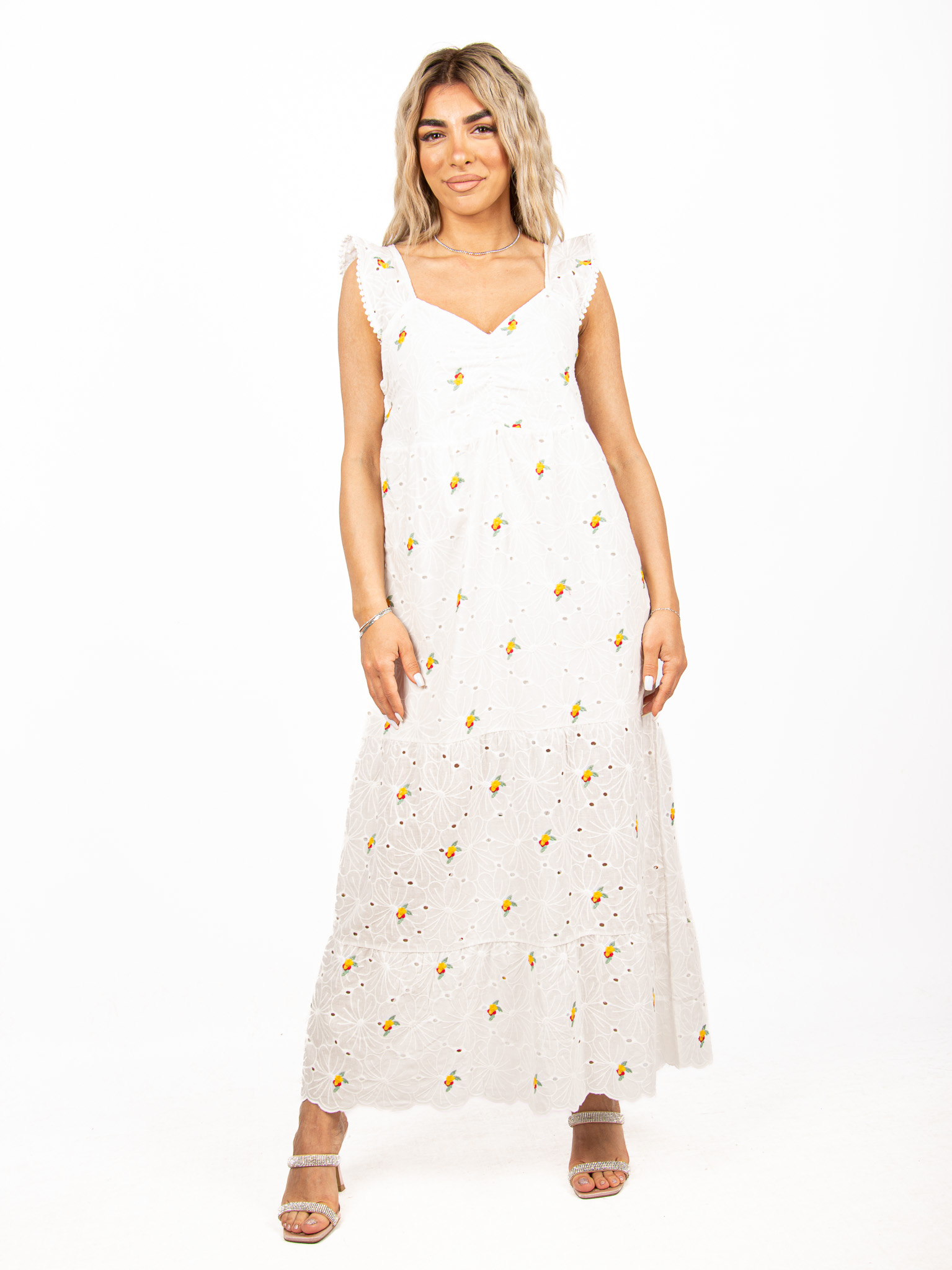 Φόρεμα Κυπούρ Δαντέλα με Κεντήματα Λευκό | EllenBoutique