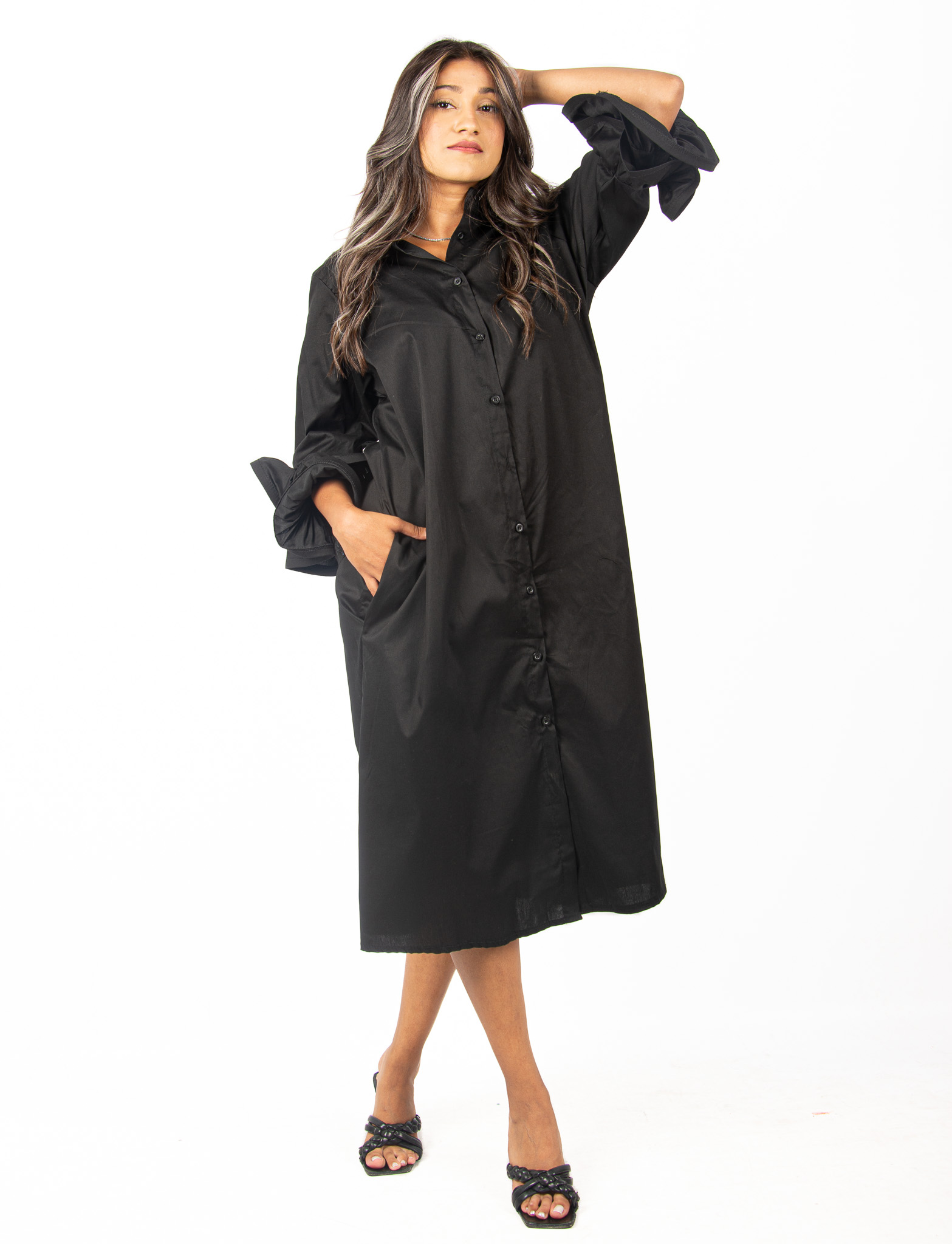 Φόρεμα Σεμιζιέ με Μπαλαρίνα Μανίκια Μαύρο | EllenBoutique
