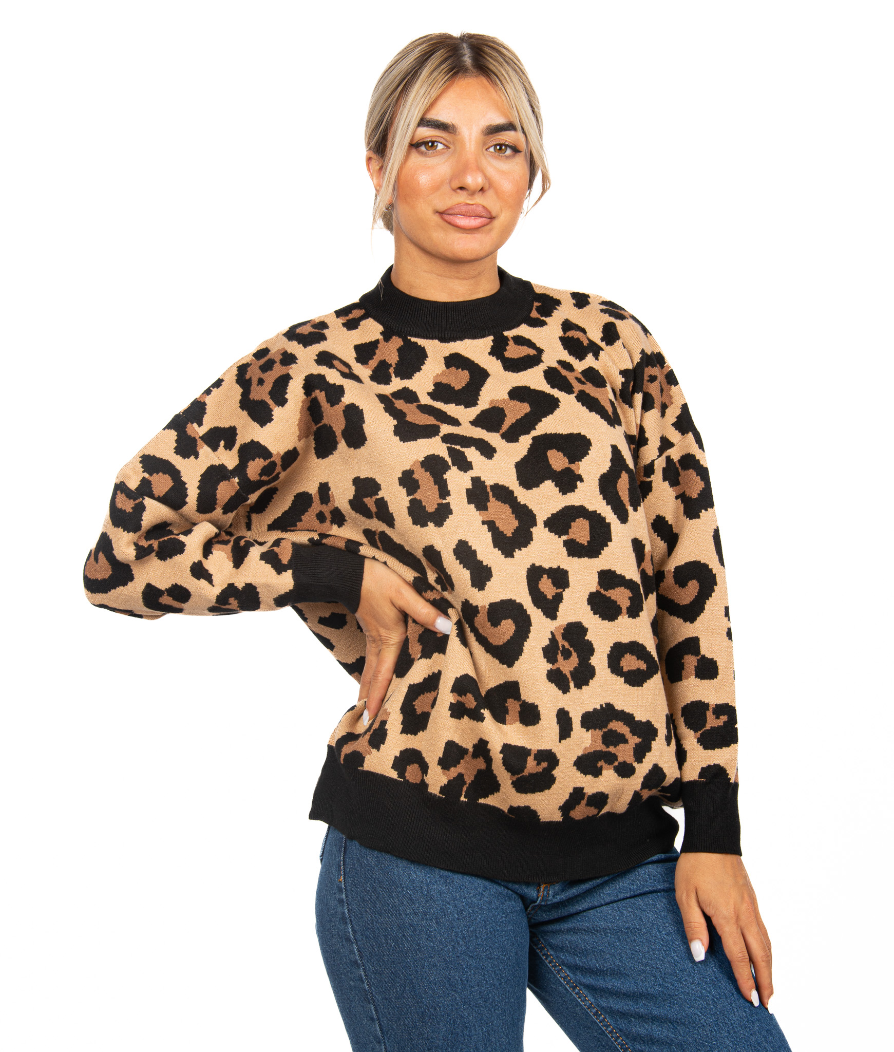 Πουλόβερ Leopard Κάμελ | EllenBoutique