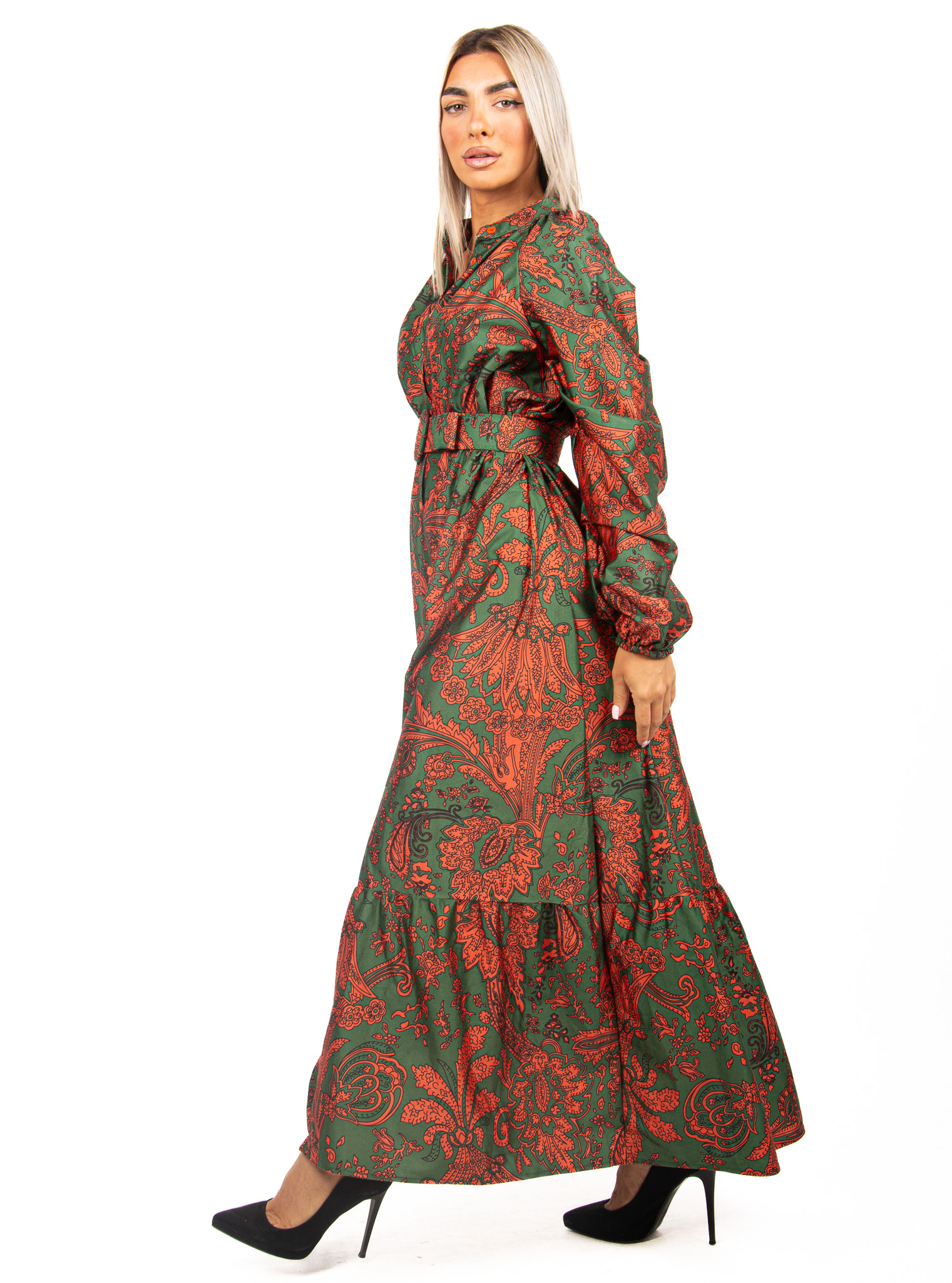 Φόρεμα Σεμιζιέ Σουέτ με Ζώνη Λαδί | EllenBoutique