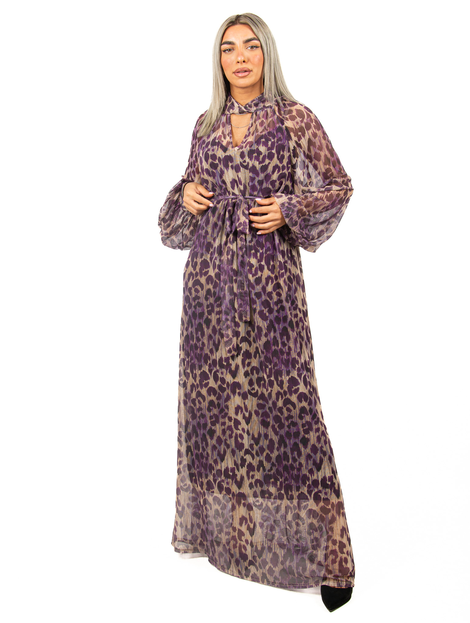 Φόρεμα Σιφόν Leopard Mωβ | EllenBoutique