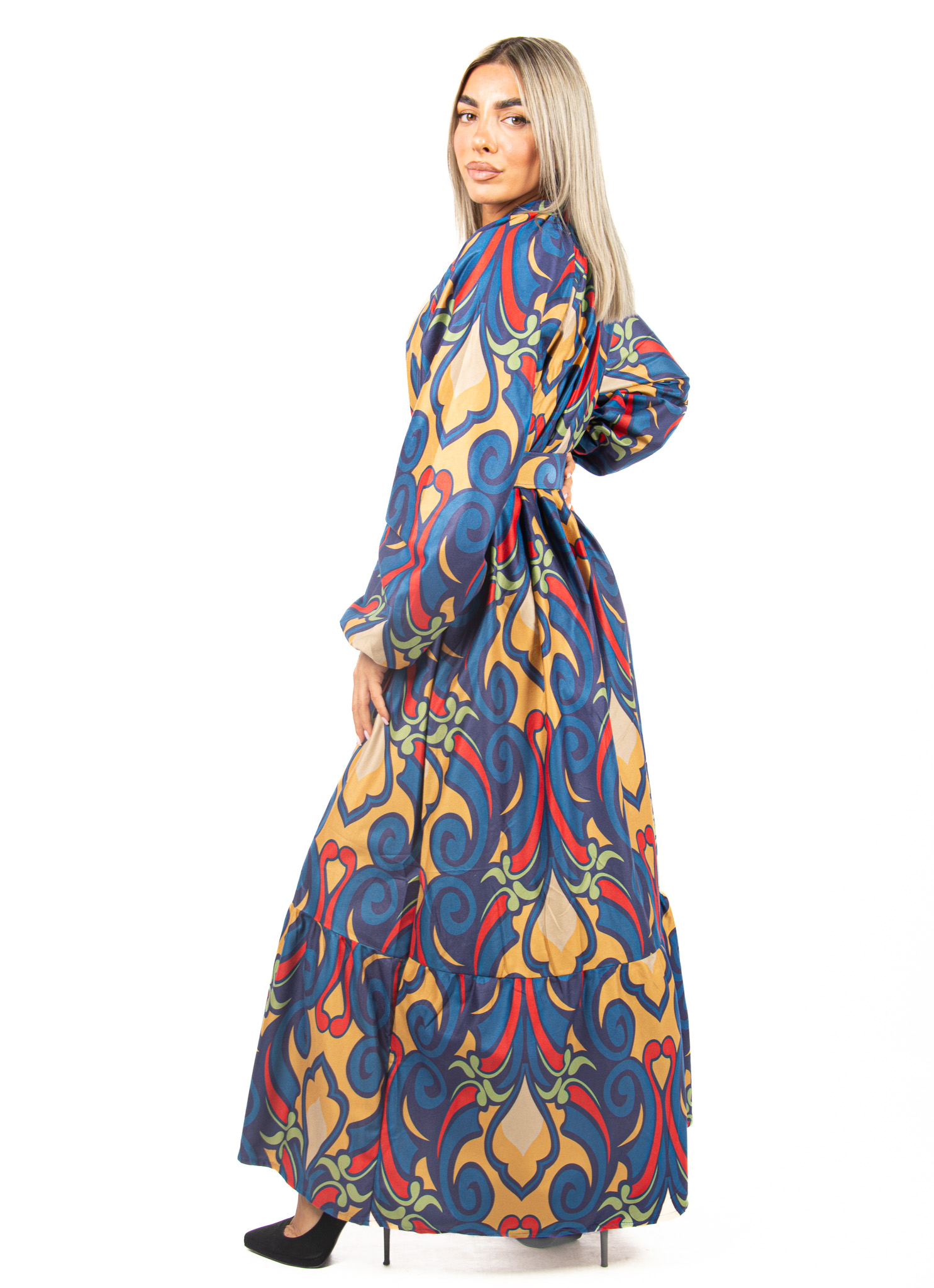 Φόρεμα Σεμιζιέ Σουέτ με Ζώνη Μπλε | EllenBoutique