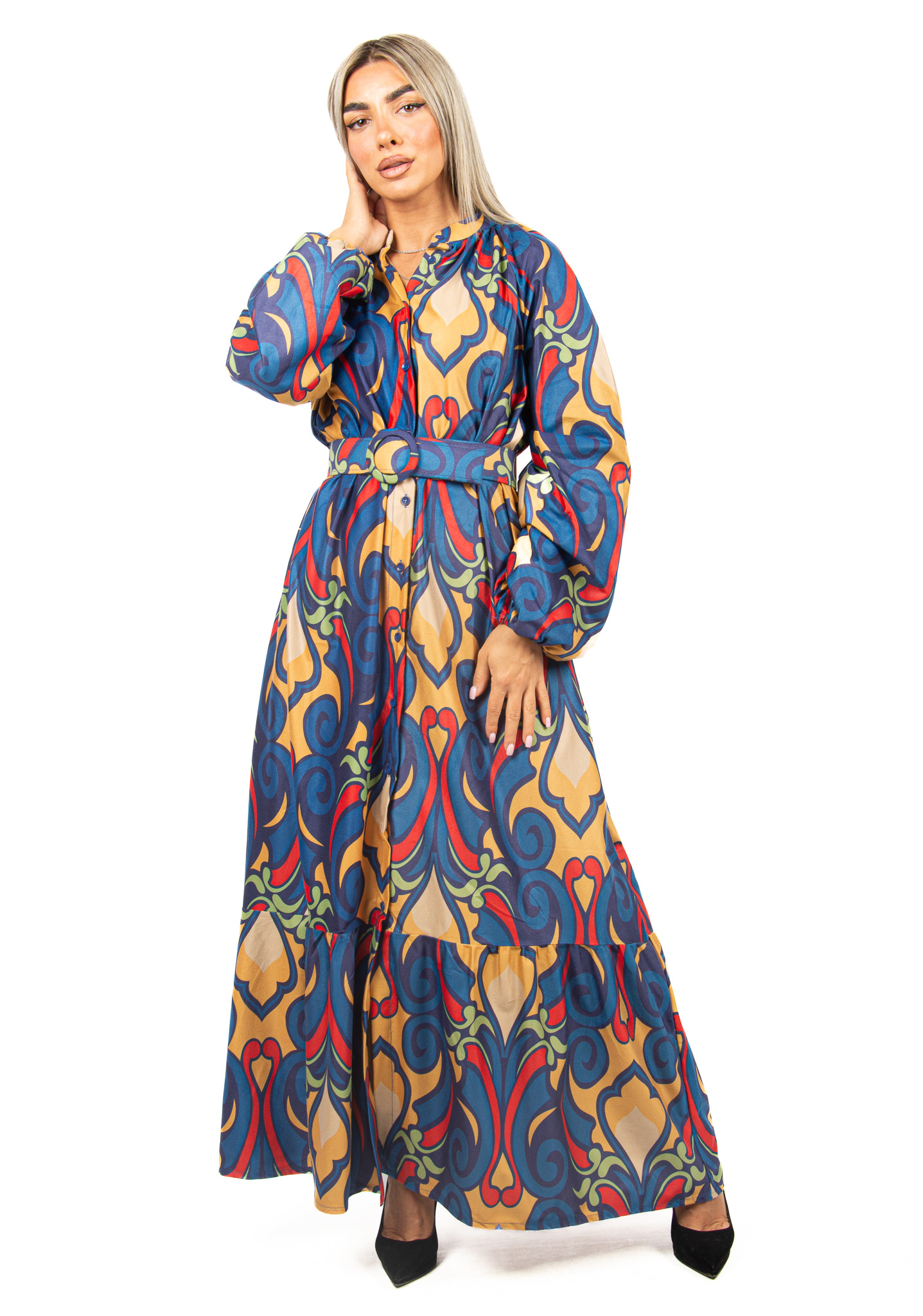 Φόρεμα Σεμιζιέ Σουέτ με Ζώνη Μπλε | EllenBoutique