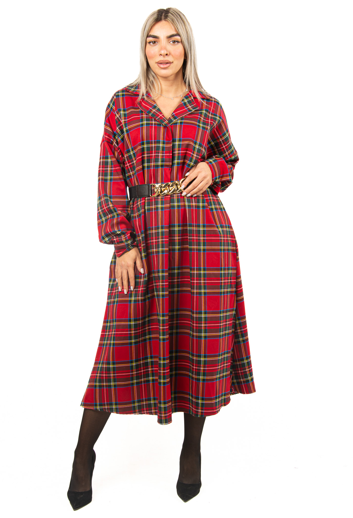 Φόρεμα Σκωτσέζικο Καρό με Ζώνη Κόκκινο | EllenBoutique