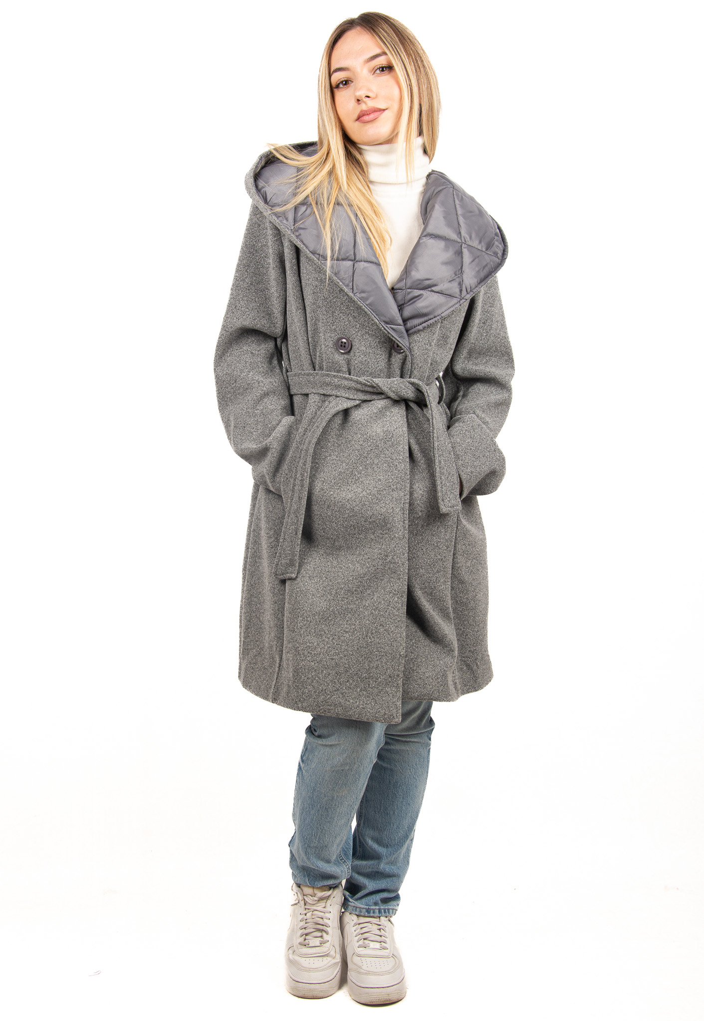 Παλτό με Κουκούλα Γκρι | EllenBoutique